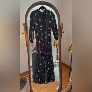 Rixo Black Pattern Midi Dress XS